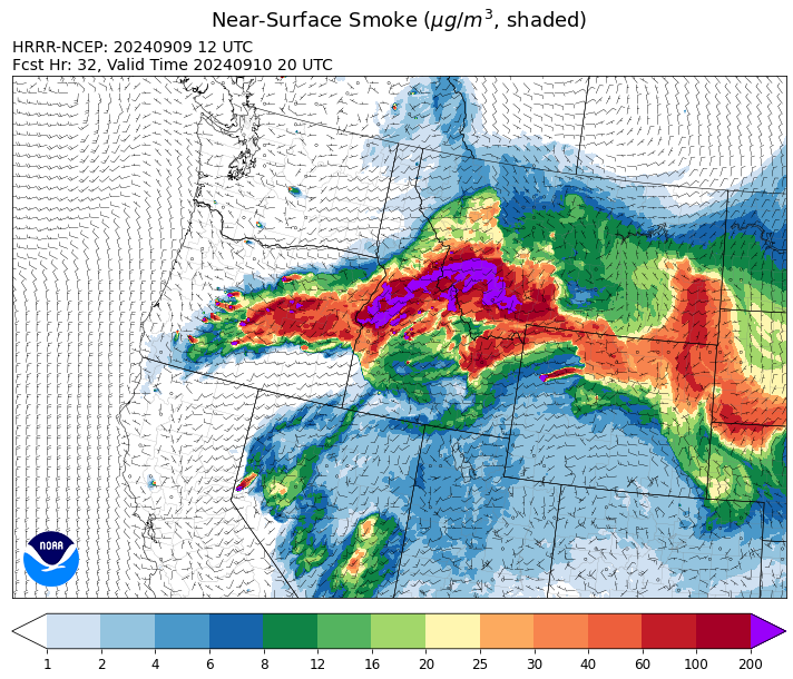 By late Tuesday, the HRRR smoke model shows heavy surface smoke lingering over the western half of Montana.